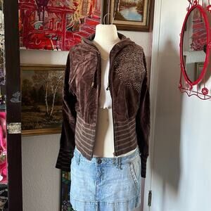 southpole brown gold velvet zip up hoodie jacket